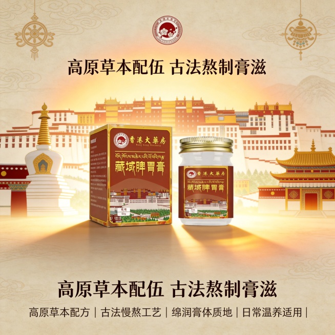 藏域脾胃膏 电商视觉文案
设计类型
电商产品主图 + 详情页首屏一体化视觉设计（单品突出型）
设计风格
新中式藏韵风，融合传统膏方文化与藏域地域特色，古朴雅致、温润自然，兼顾专业感与视觉辨识度
中式宣预览效果