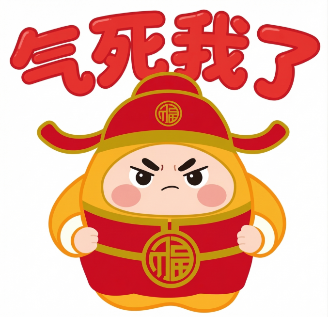 去除图片左上角的水印，保留其他所有内容不变，保持原有卡通财神形象和文字'气死我了'的完整，风格保持一致，不要修改画面任何内容，只去除水印预览效果