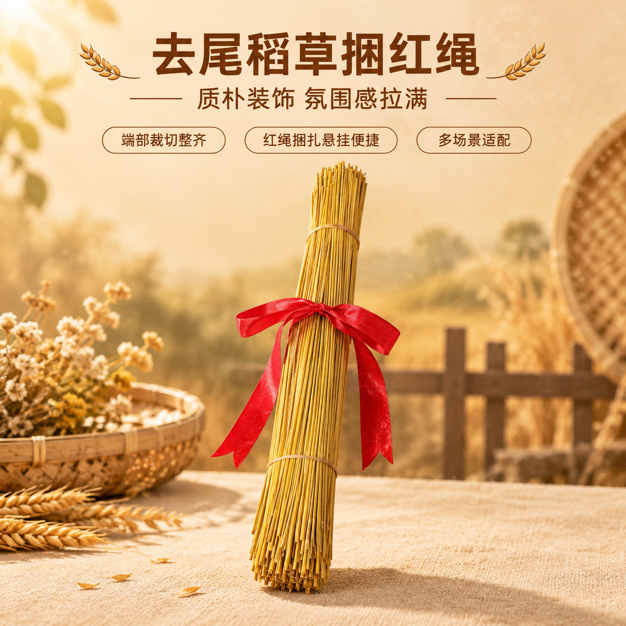 [商品] 使用【图1】去尾稻草捆红绳装饰挂件；保留干稻草金黄色… - 图片创意预览