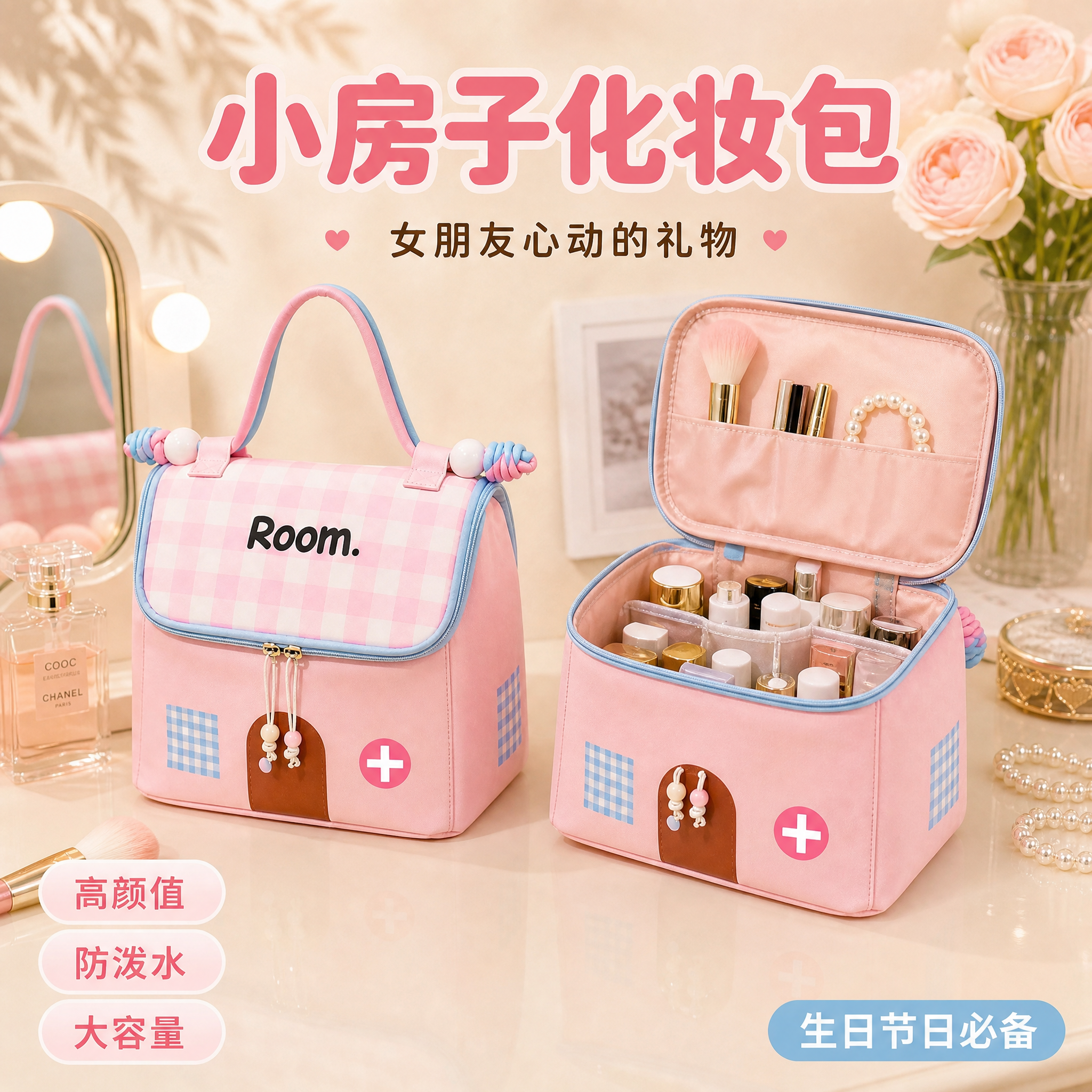 [主图-1] 小房子化妆包高颜值礼物首图 [氛围风格] 甜美少… - 图片创意预览