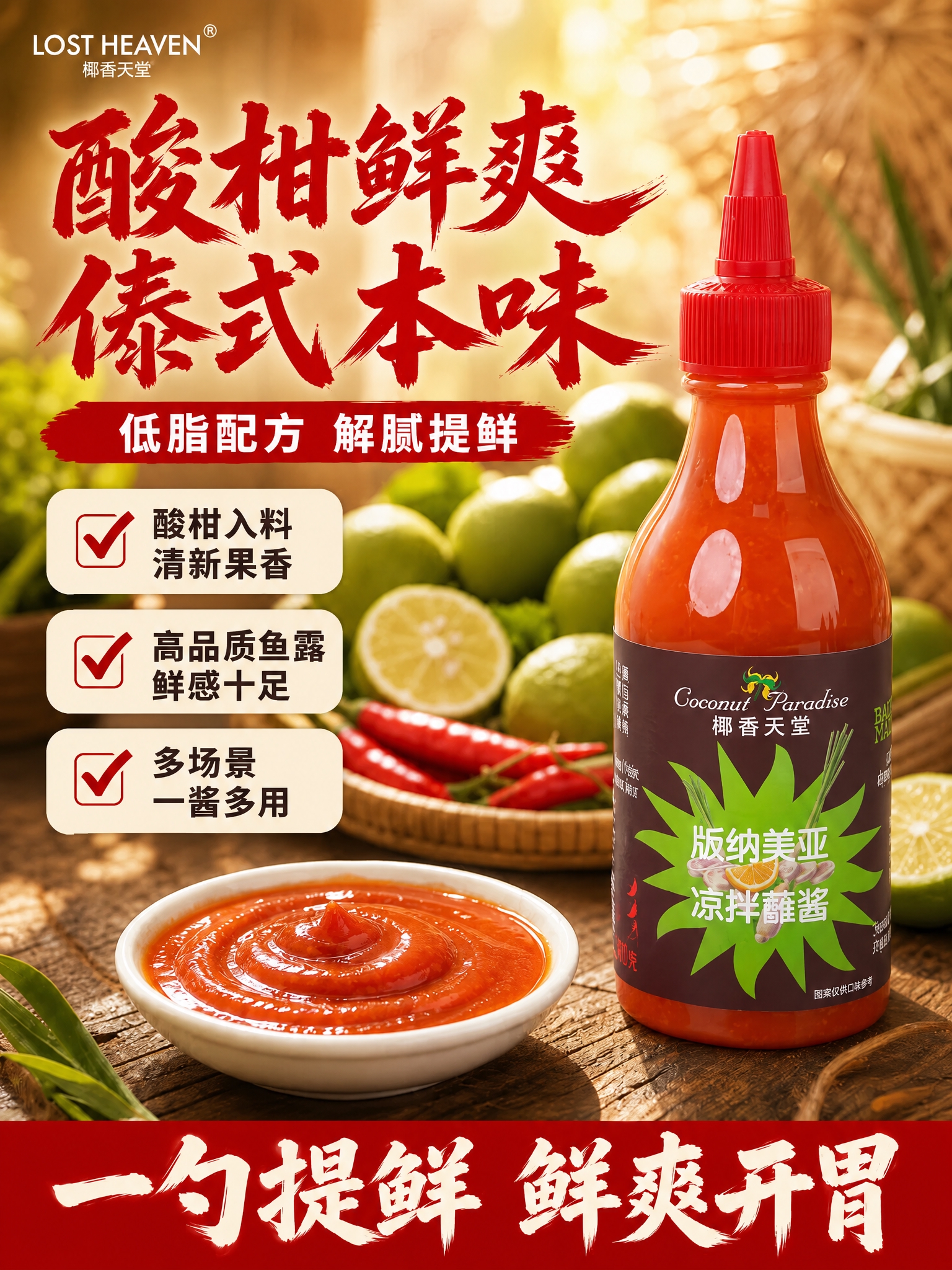 将图中的酱料瓶产品主体替换为参考的正面白底酱料瓶，保持原瓶身形… - 图片创意预览