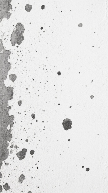 一张黑白单色的粗糙墙面背景，表面布满随机分布的黑色细小斑点和大小不一、形状不规则的深灰色斑驳痕迹，呈现出自然磨损的质感，整体画面干净简洁，以白色为基底，灰色调纹理分布不均，左侧区域斑驳感稍重，右侧相对稀疏，具有复古、质朴的视觉氛围，适合作为简约背景使用。预览效果