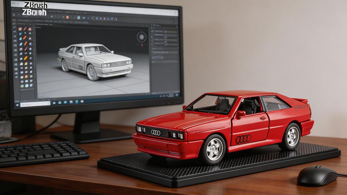 A highly detailed commercial Audi Quattro 1980 car model with a scale of 1:10, realistic style, plac预览效果
