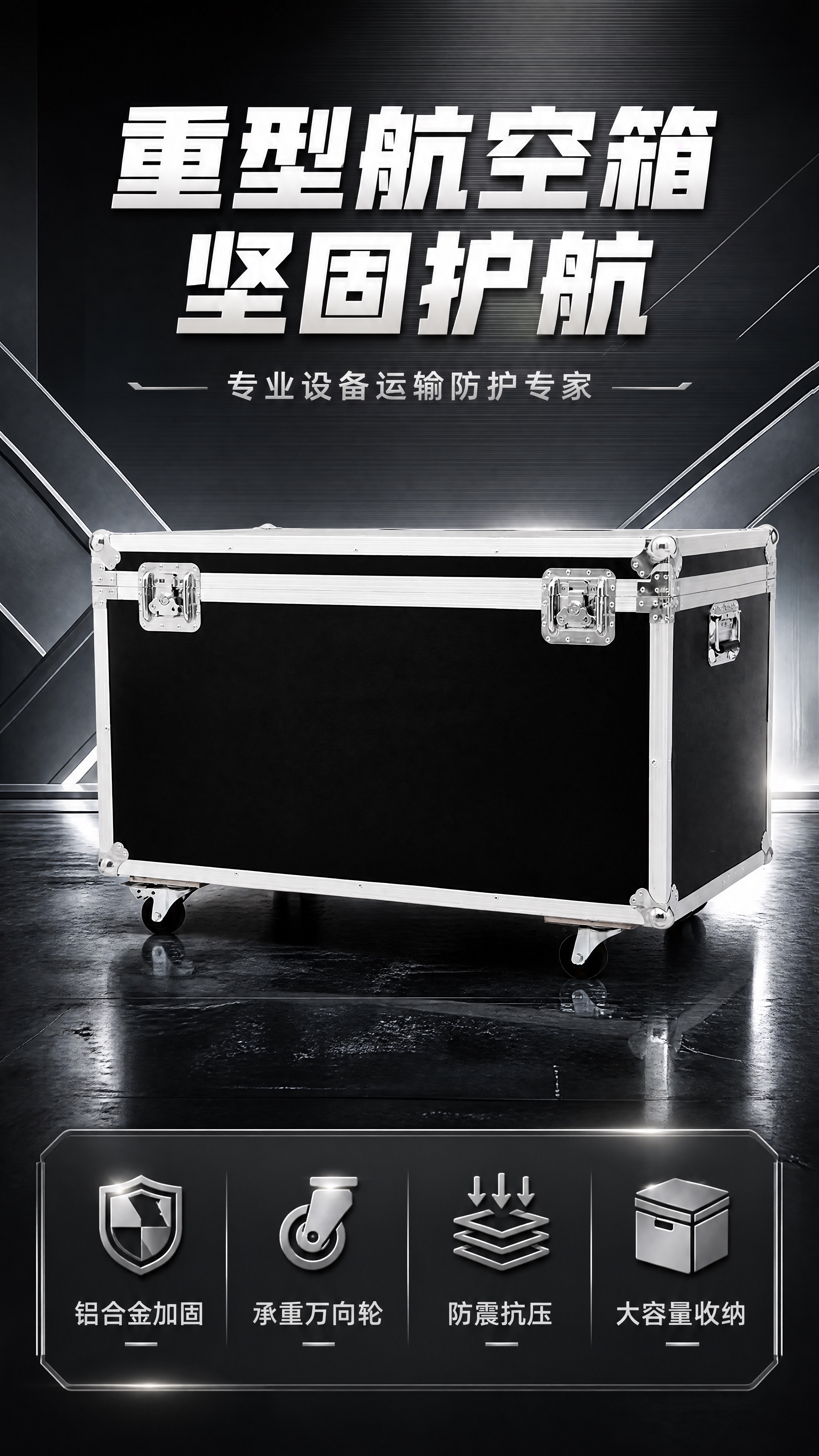 [商品] 使用【图1】黑色铝合金航空箱；保留整体长方体结构、银… - 图片创意预览