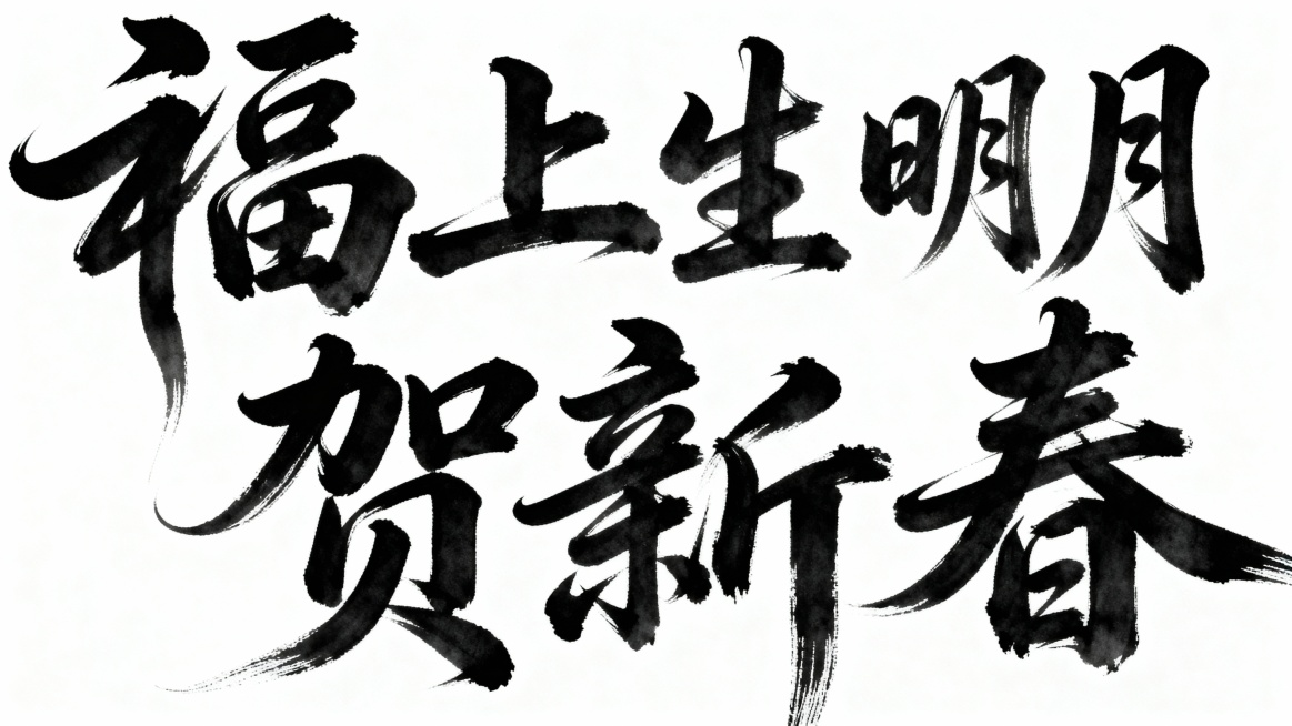 参考图中黑色字体的字形，生成文字“福马贺新春”，白色背景预览效果