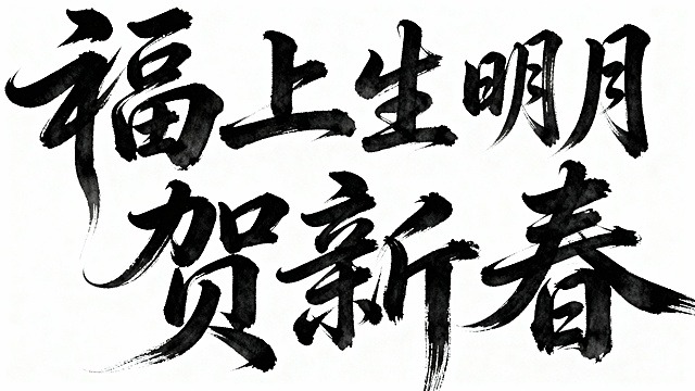 参考图中黑色字体的字形，生成文字“福马贺新春”，白色背景