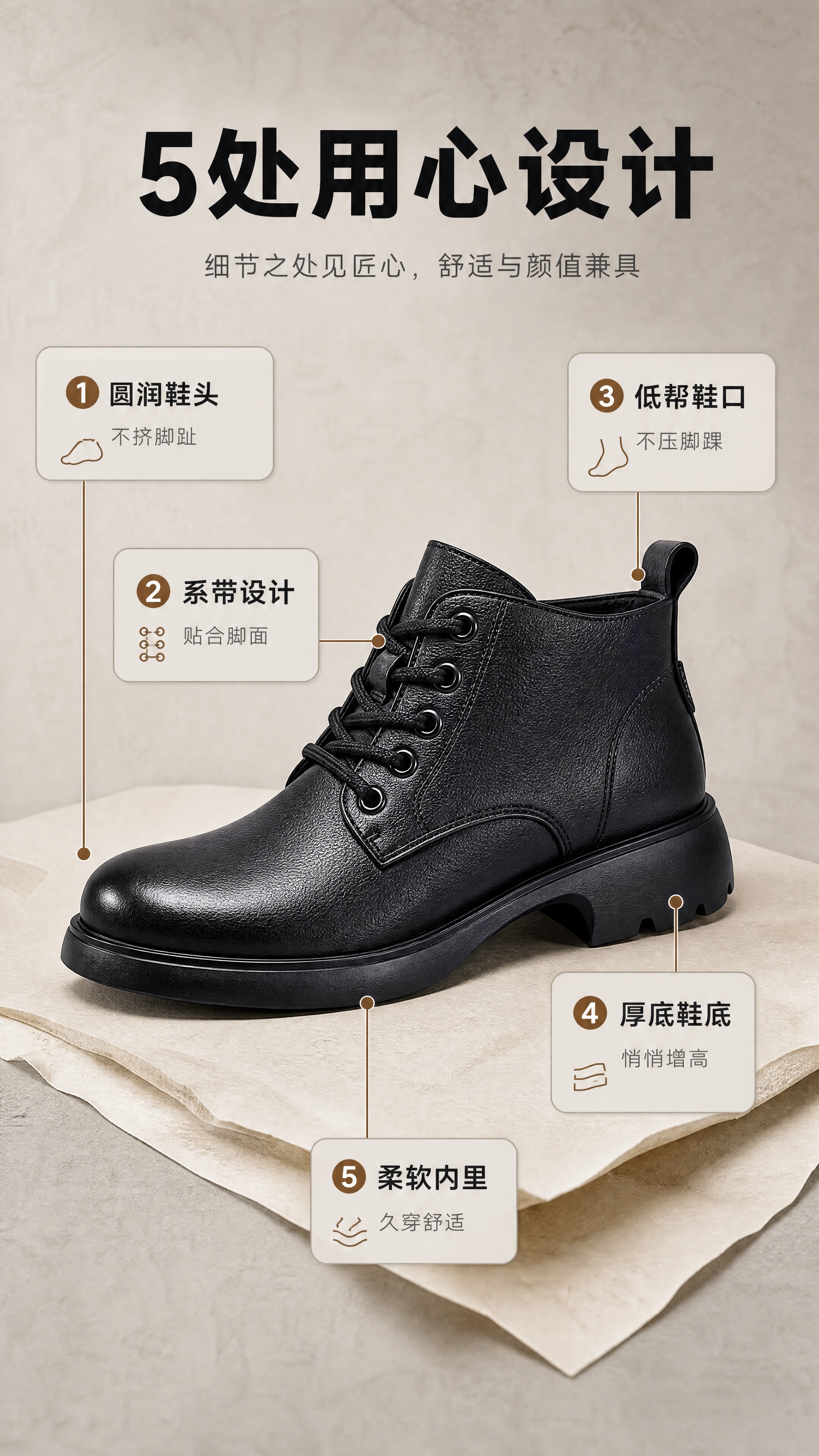 [商品] 使用【图1】黑色真皮厚底系带短靴；商品处理：保留圆头… - 图片创意预览