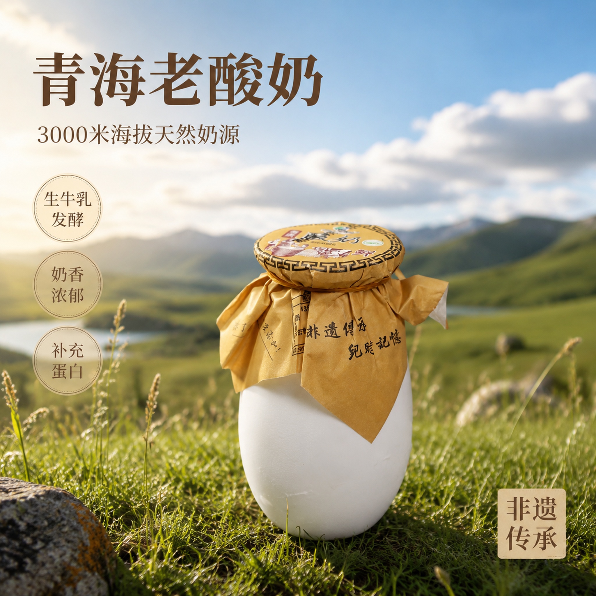 [单张主图] 商品名称青海老酸奶，高级氛围感主图，突出天然奶源… - 图片创意预览