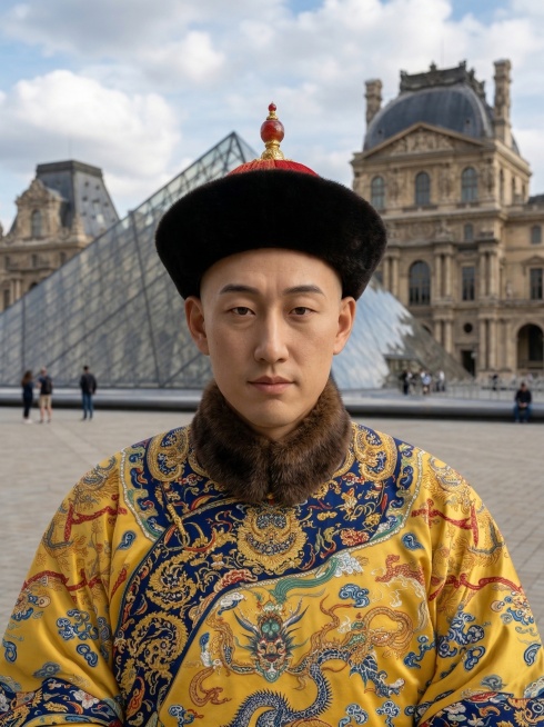 让照片的人物背景是在法国的卢浮宫预览效果