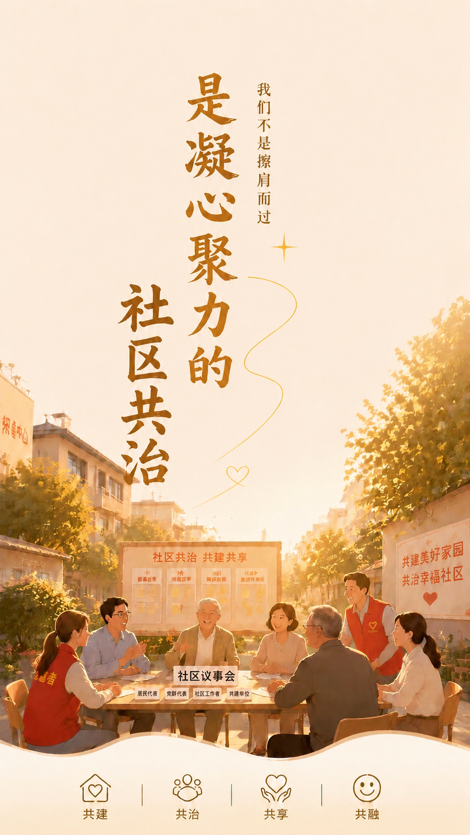 移除画面右侧的三个橙色标签模块（社区议事、多方共治、共建美好家… - 图片创意预览