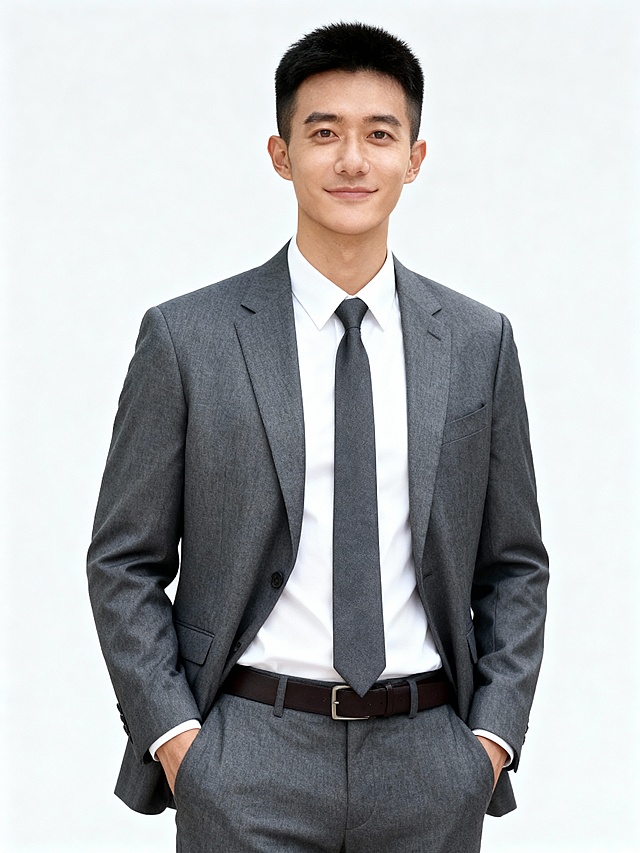 灰色西装插兜男士