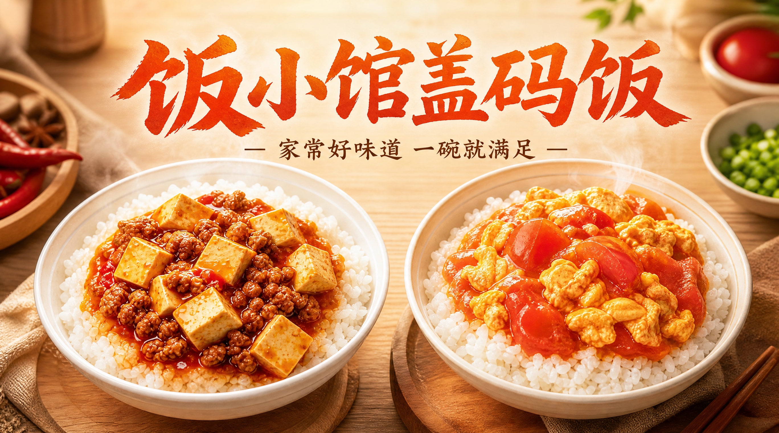 外卖店铺招牌设计，横版长方形，写实有食欲的盖码饭美食风格。画面… - 图片创意预览