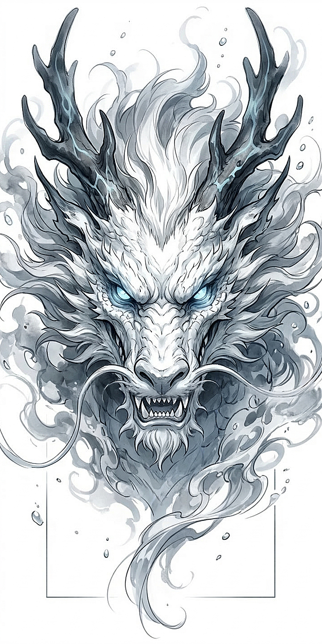 水墨风与厚涂技法交融，龙首凝重威严，中国龙！