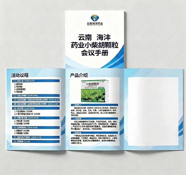 删除会议手册右侧的合作政策整个板块，将该页面调整为与整体蓝白风格统一的空白页面，保持手册整体排版协调，左侧活动议程和中间产品介绍板块内容不变