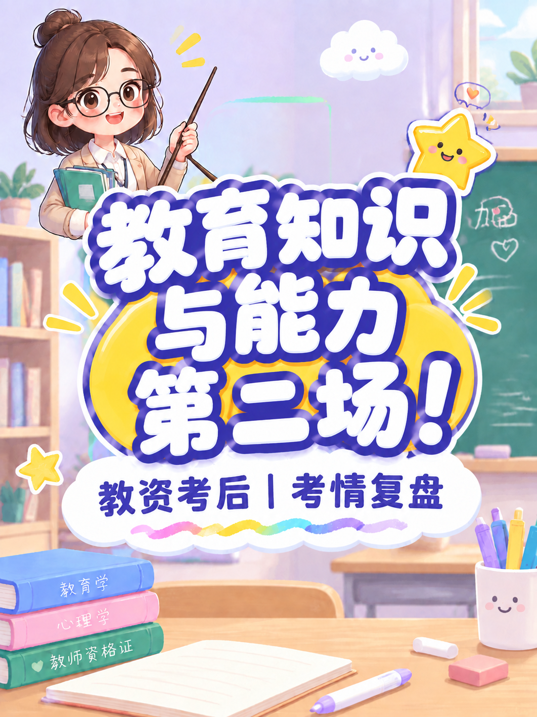 小红书笔记大字封面，配图大字，卡通教师可爱风，版式精美，小红书… - 图片创意预览