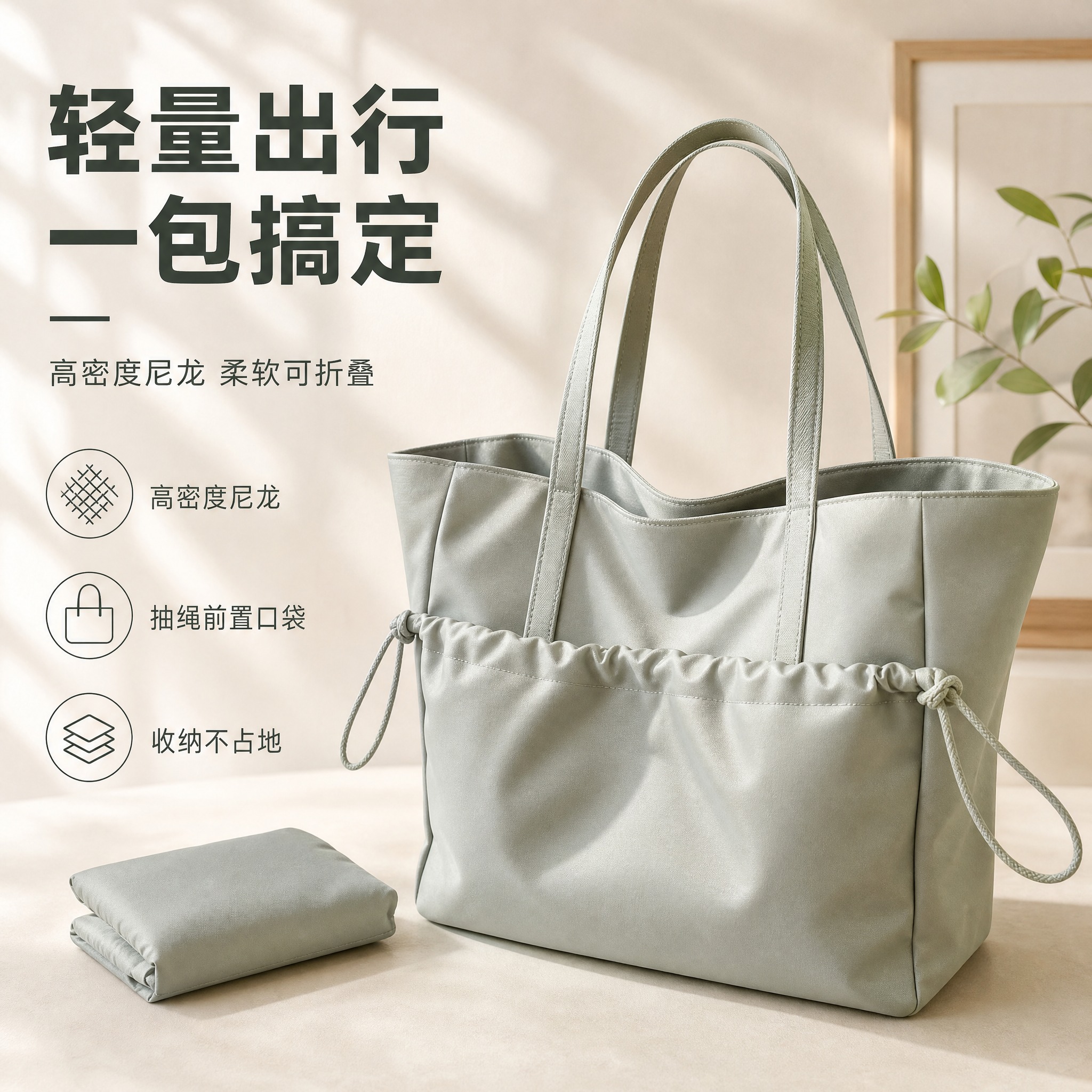 [主图-1] 主题：大容量托特包首图，突出轻量出行与一包搞定的… - 图片创意预览