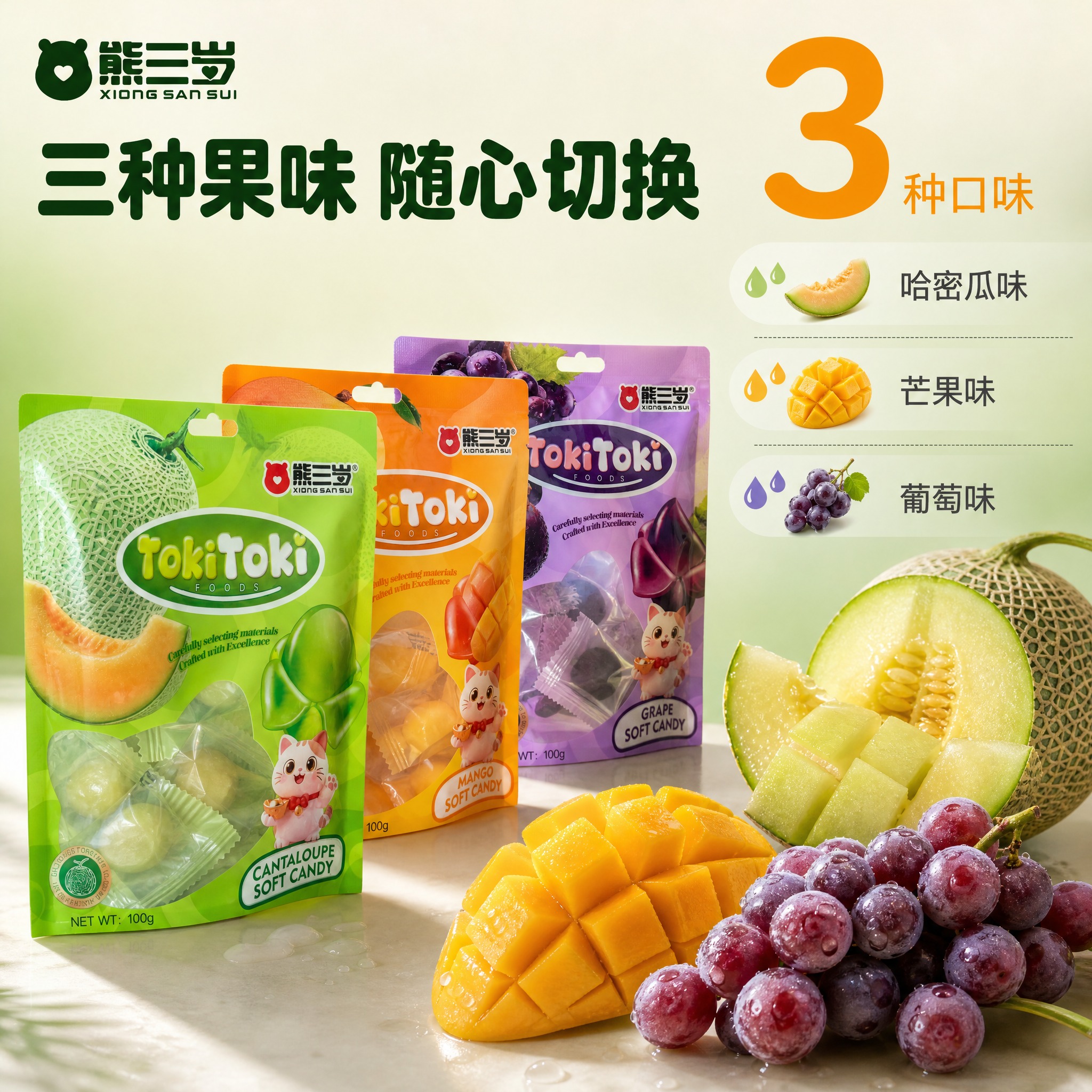 [主图-2] 熊三岁 TokiToki 果味软糖 100g 风… - 图片创意预览