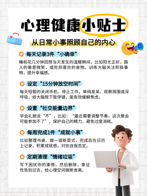卡通心理健康小贴士情绪管理知识分享小红书配图预览效果