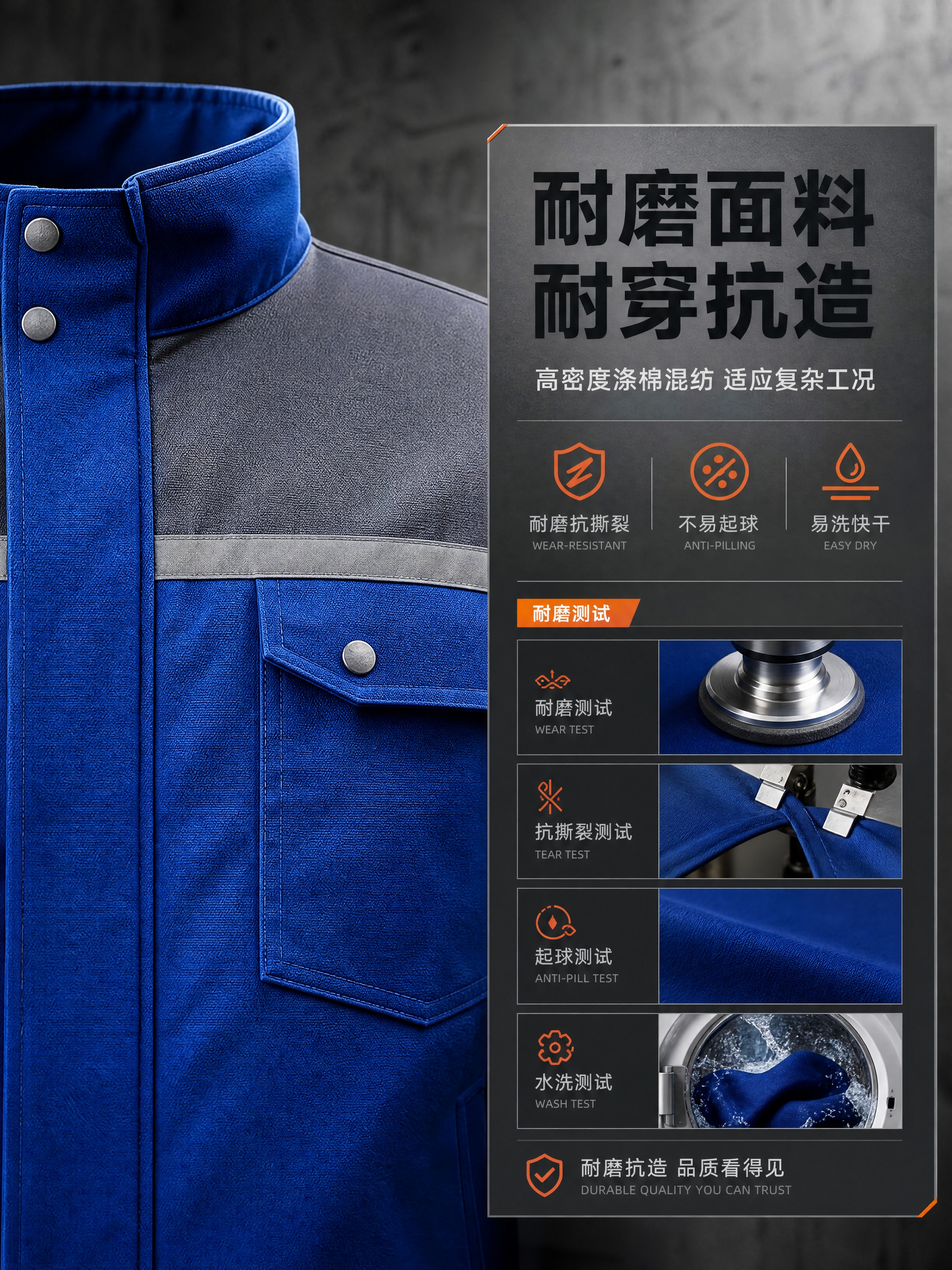 [商品] 使用【图1】蓝灰拼色冬季加厚劳保工作服（男款上衣面料… - 图片创意预览