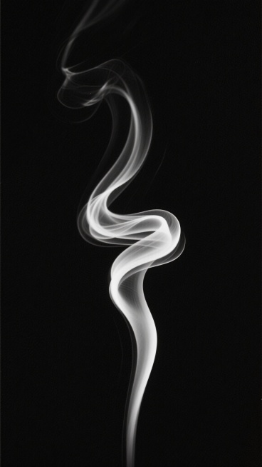 极具禅意的黑白极简主义海报，画面中央是一缕形态优雅、线条流畅的白色烟雾，烟雾呈现出自然柔和的螺旋上升姿态，边缘细腻朦胧，在纯黑色的背景上形成强烈而和谐的对比，整体构图采用对称平衡的布局，烟雾位于画面中心垂直轴线上，占据适中比例，四周留有大面积的黑色负空间，营造出空灵、宁静、深远的氛围，视觉层级清晰，仅以烟雾作为唯一的核心视觉元素，无任何文字或其他图形干扰，信息传达直接而纯粹，通过极致的简洁和烟……预览效果