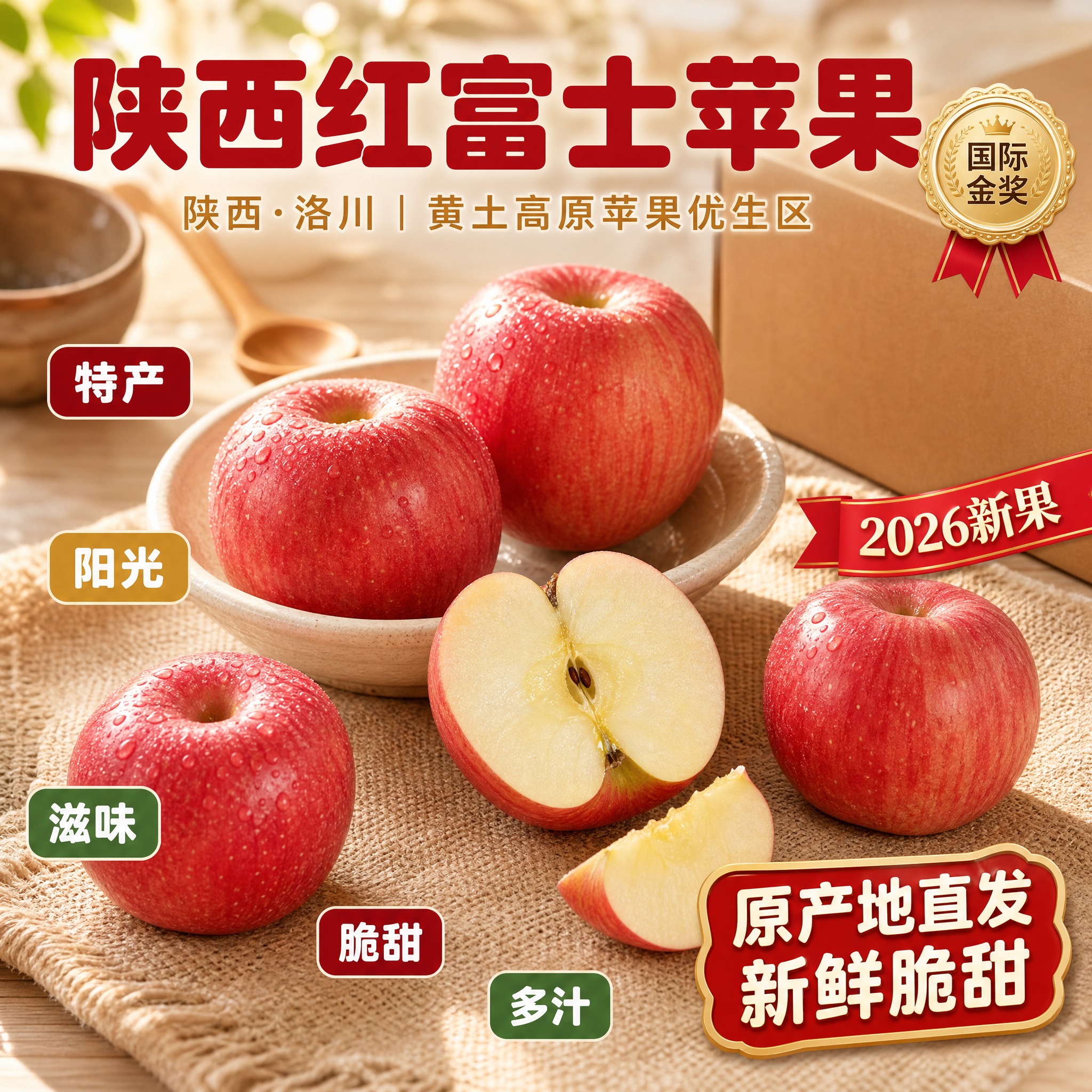 京东生鲜电商主图，800×800像素，1:1正方形。背景为温暖… - 图片创意预览