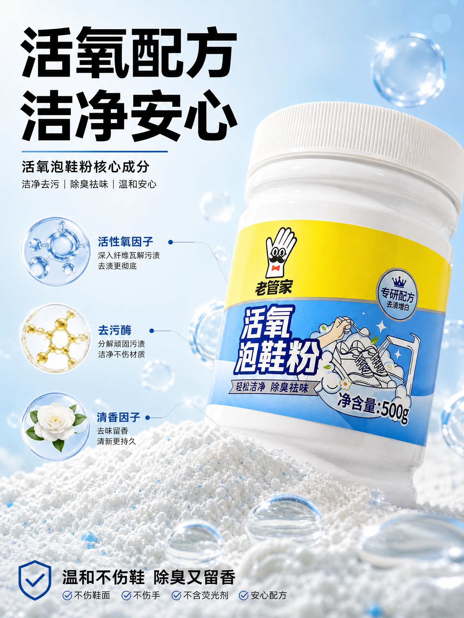 [主图-3] 材质细节与安全性，主题是活氧配方成分洁净安心，展… - 图片创意预览
