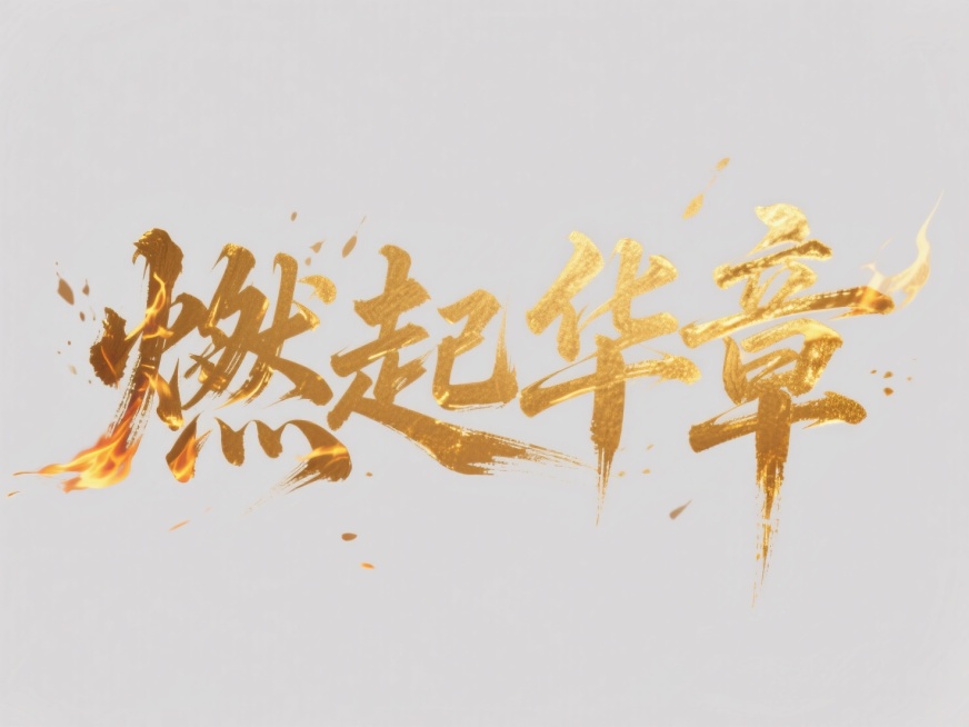 文案“燃起华章”，金色手写字体，纯色背景，预览效果