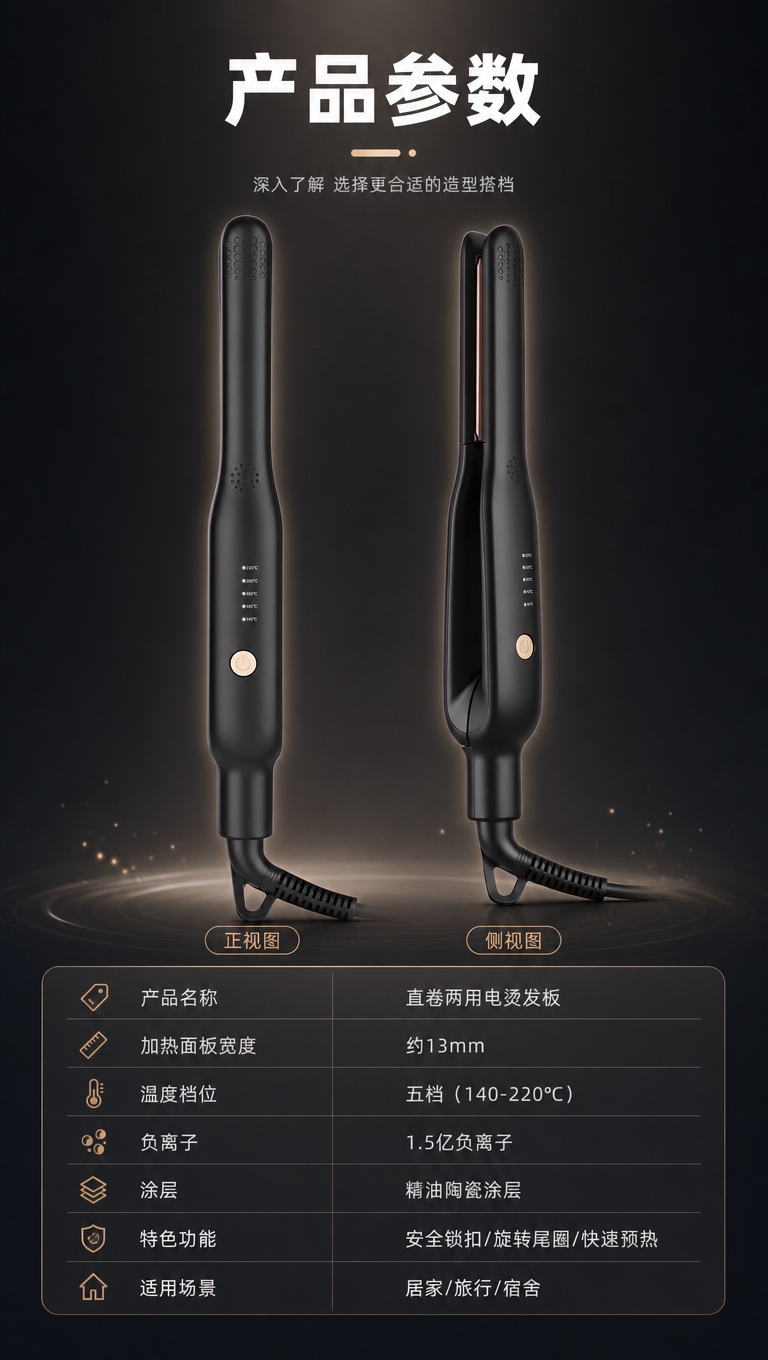 [商品] 使用【图4】【图5】黑色直卷两用电烫发板正视图和侧视… - 图片创意预览