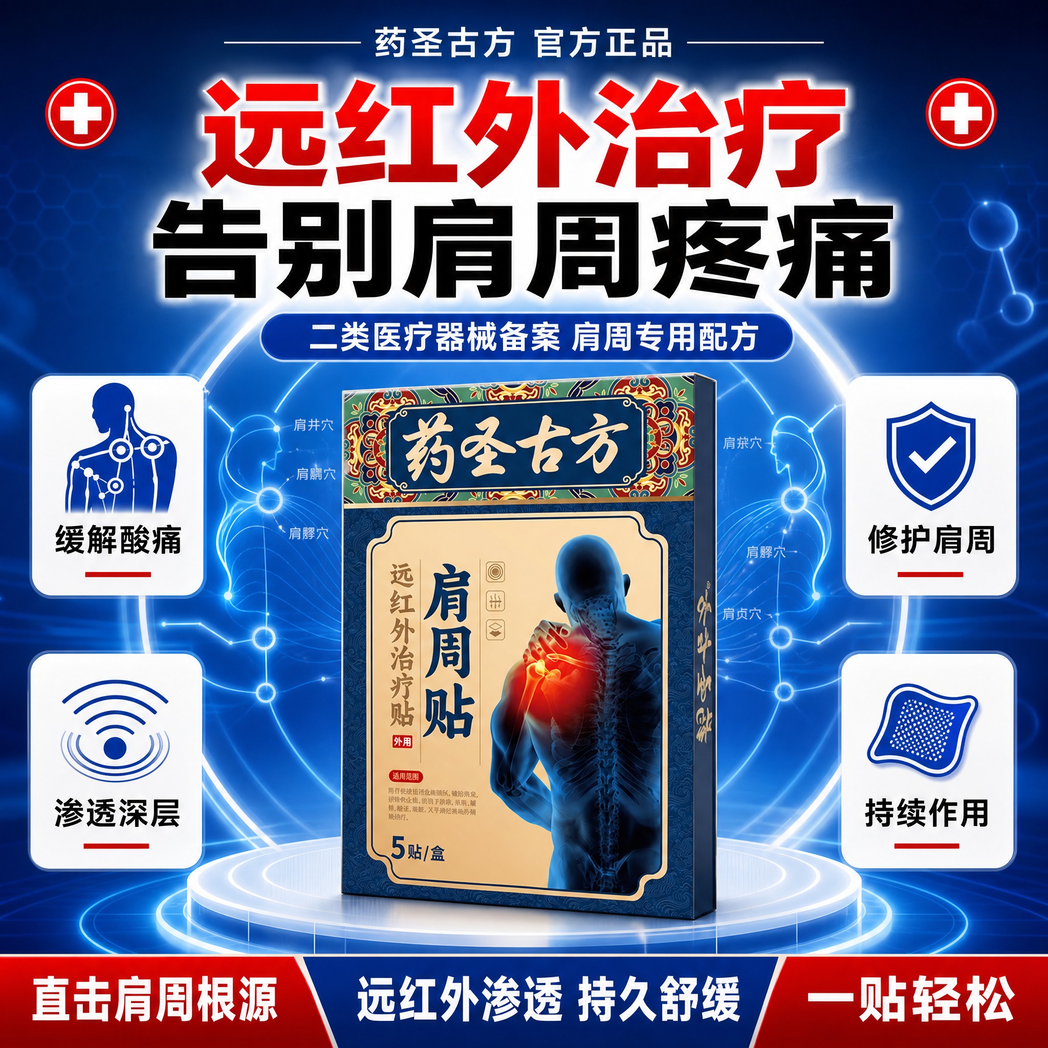 [单张主图] 药圣古方肩周贴（远红外治疗贴），爆款促销感医用专… - 图片创意预览