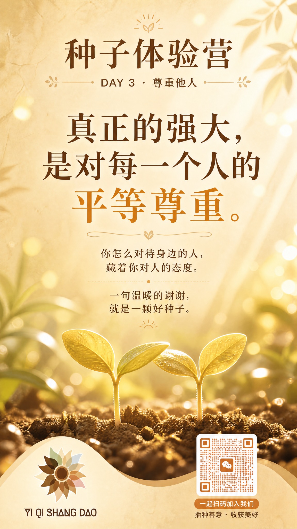一张竖版9:16的种子体验营金句海报，DAY3尊重他人主题。整… - 图片创意预览