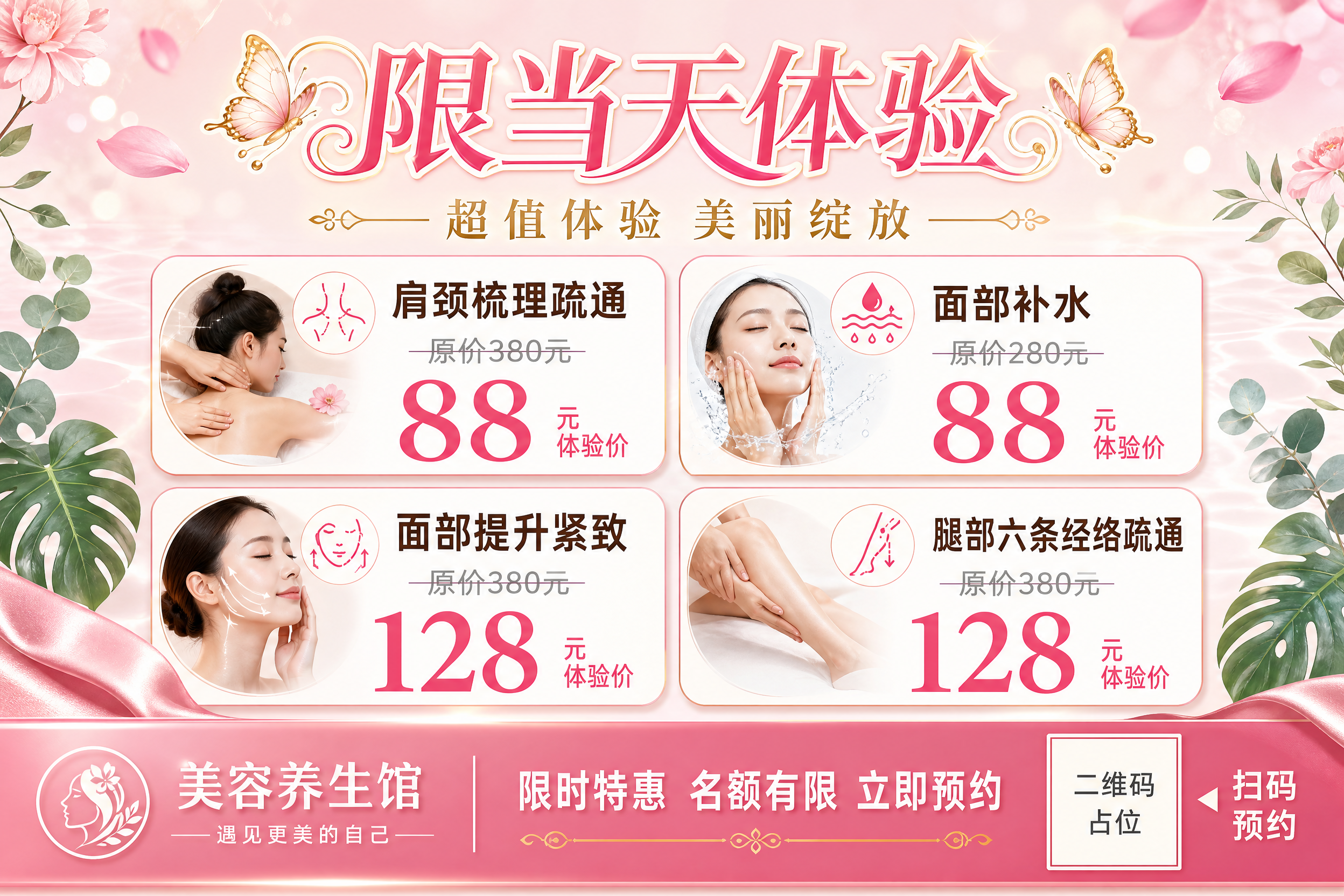 一张横版美容养生体验价海报，80x120cm比例（2:3横版）… - 图片创意预览