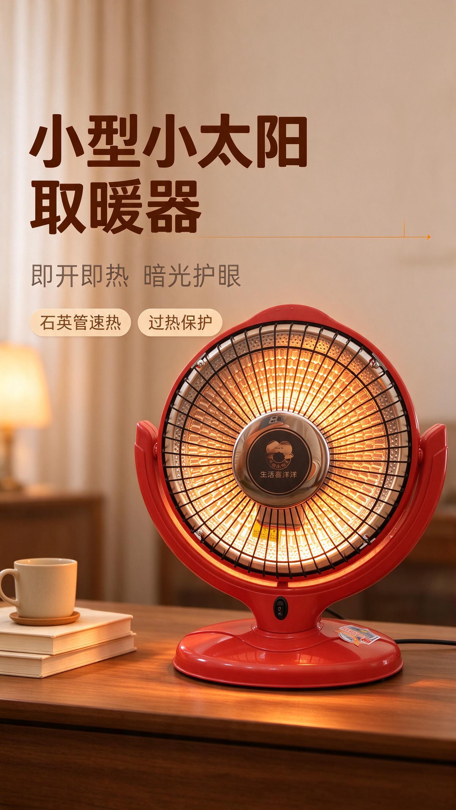 [商品] 使用【图1】红色台式小太阳取暖器；保留圆形红色外壳、… - 图片创意预览
