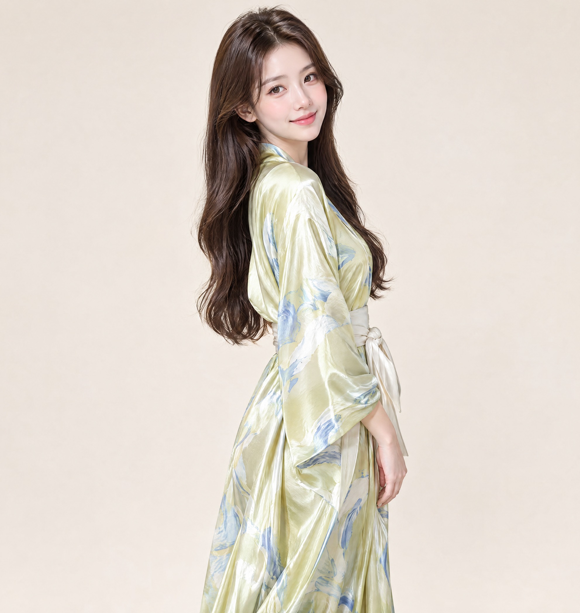 皮肤白皙、面容可爱甜美的年轻女性，五官精致柔和，深棕色长发柔顺… - 图片创意预览