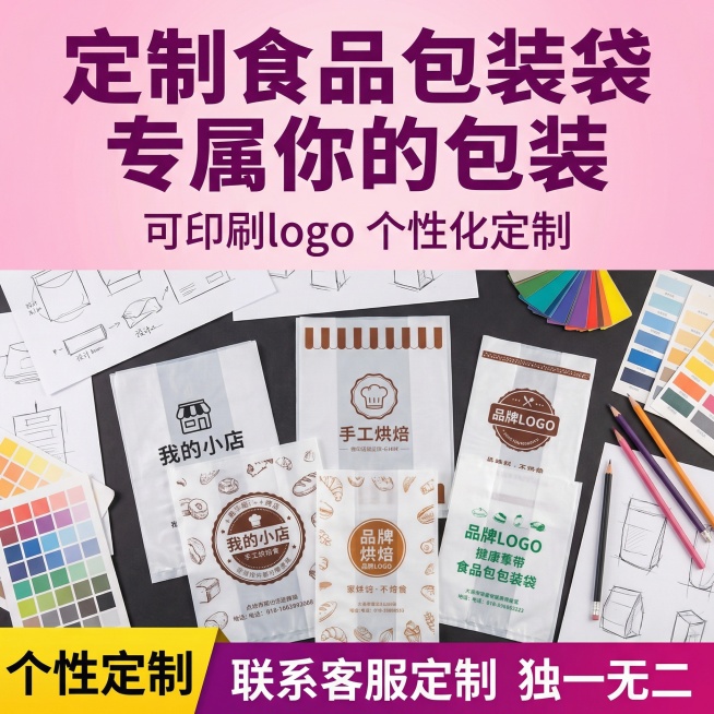 我的产品是食品包装袋，帮我做50张拼多多风格的主图预览效果