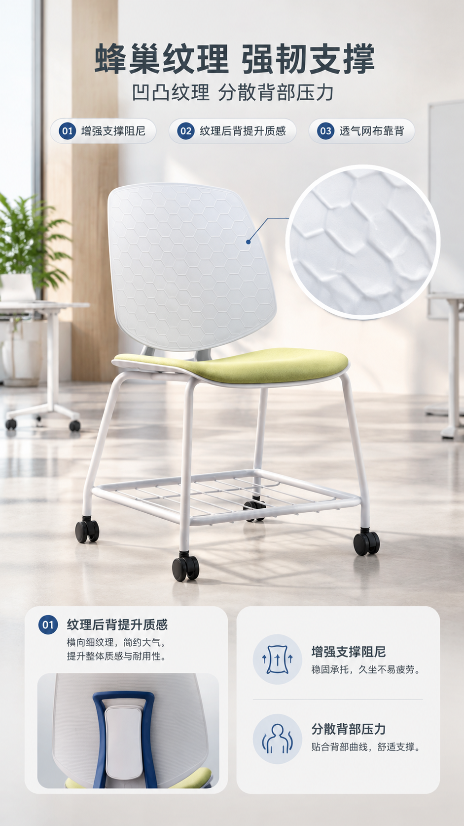 [商品] 使用【图1】白色蜂巢凹凸纹理靠背正面与【图4】靠背背… - 图片创意预览