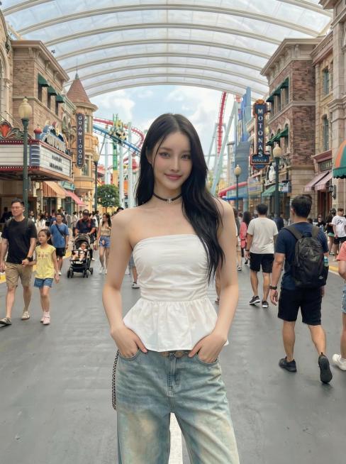 保持模特、服饰和背景不变，更换为双手插兜的姿势预览效果