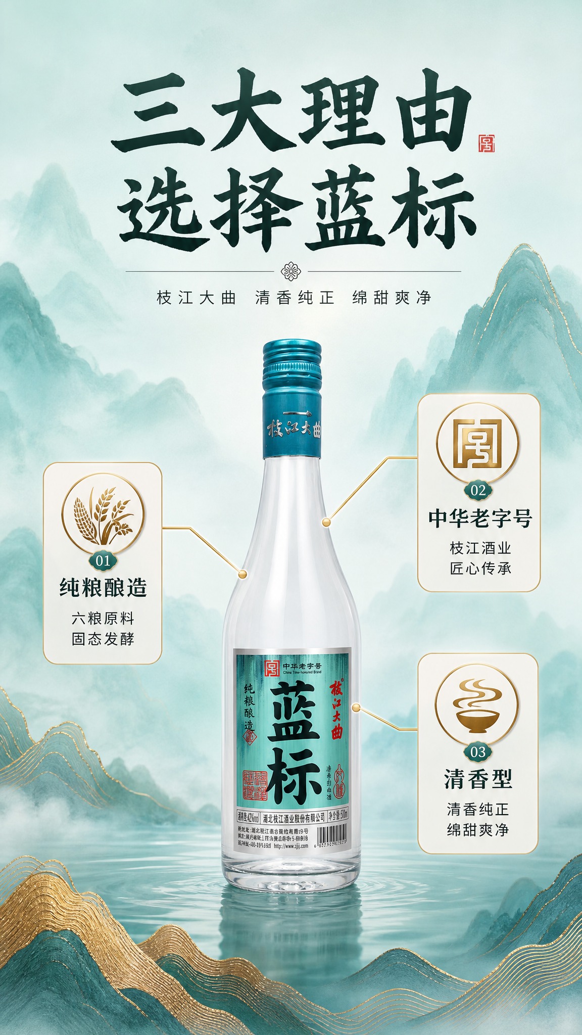 [商品] 使用【图1】枝江大曲蓝标白酒瓶；保留瓶身所有结构、颜… - 图片创意预览