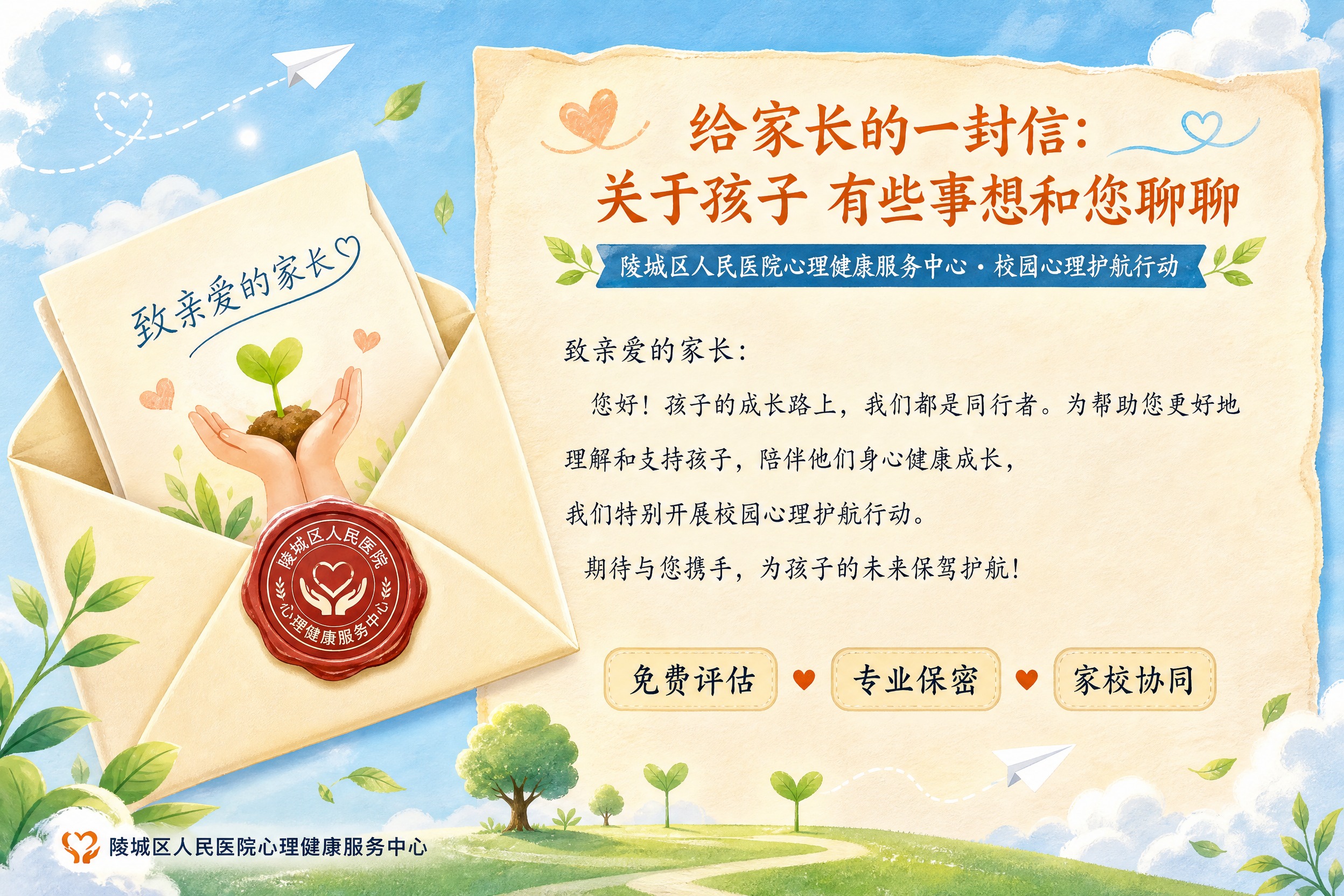 一张温暖治愈风格的明信片正面设计，横版3:2比例。画面左侧是一… - 图片创意预览