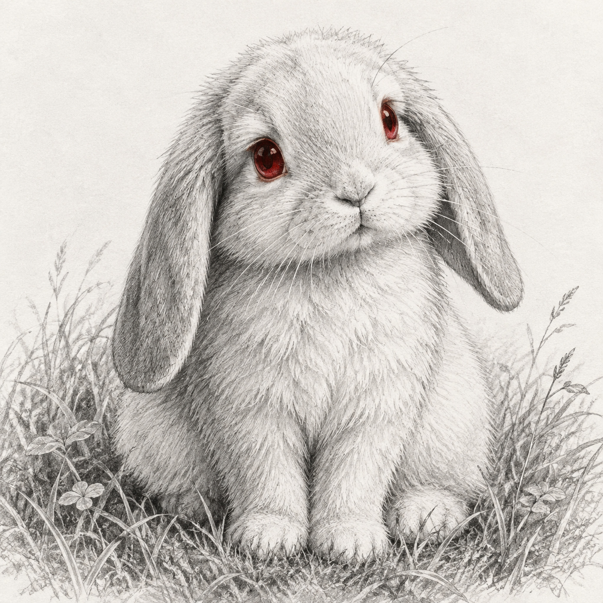 一只可爱的兔子素描画，铅笔手绘风格，细腻的线条勾勒出兔子柔软的… - 图片创意预览