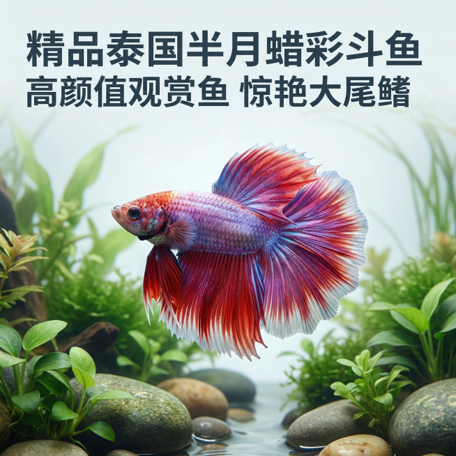 [主图 1] 首图展示泰国半月蜡彩斗鱼
[主图主题] 高品质泰国半月蜡彩斗鱼首图
[氛围/风格] 高端水族观赏风格，清晰透亮，专业质感
[画面元素] 原图片中的泰国斗鱼保持外观100%一致，蜡彩渐变半预览效果