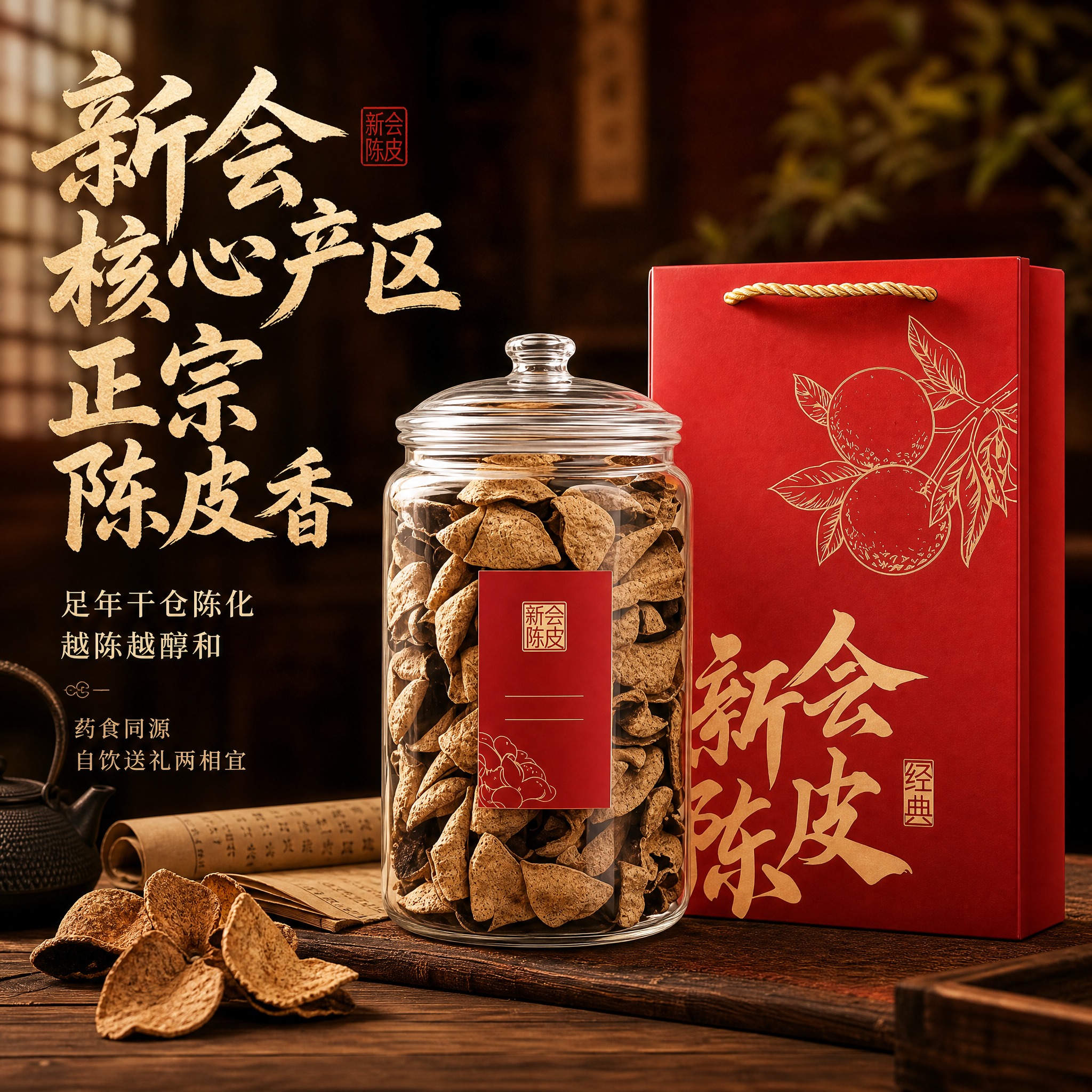 [主图-1] 新会陈皮礼盒首图，突出正宗产地与礼赠品质，营造食… - 图片创意预览