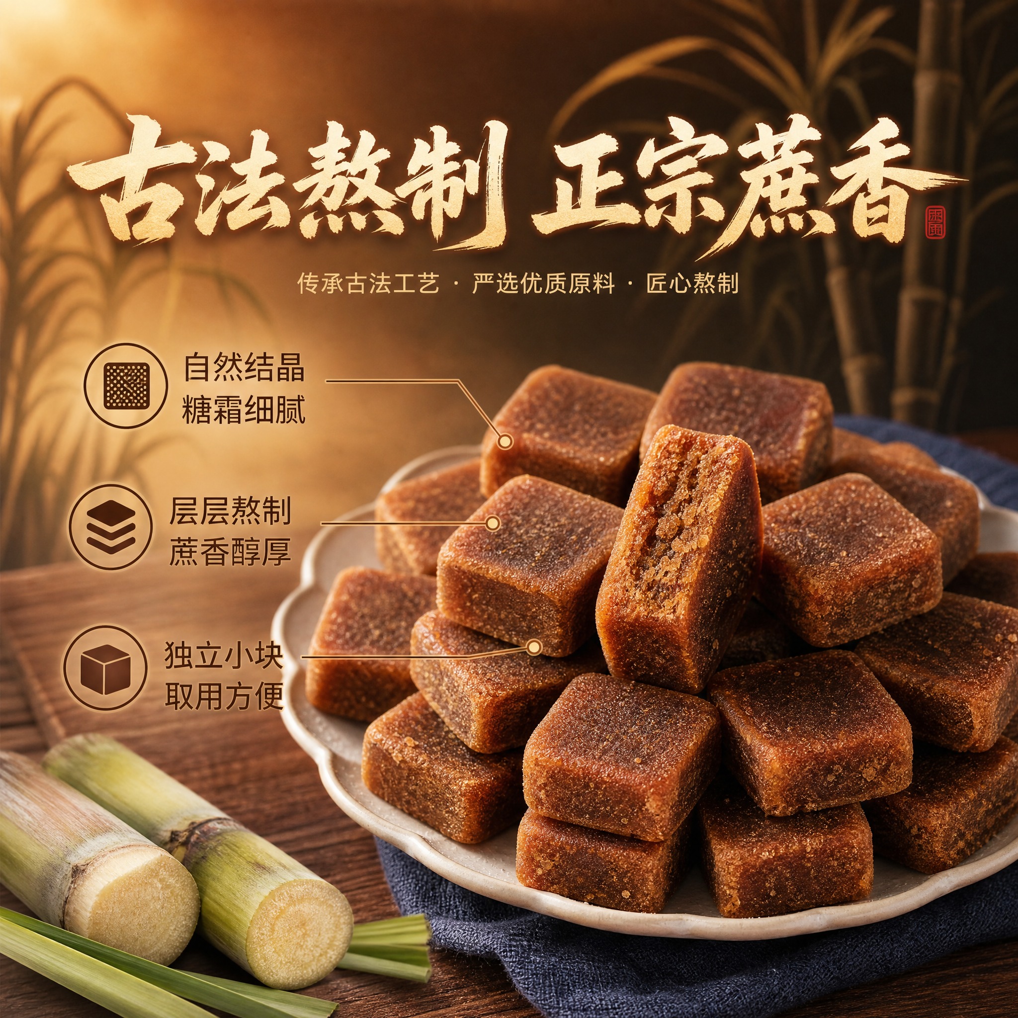 [主图-2] 核心亮点与溯源，主题为古法熬制工艺与原料溯源，传… - 图片创意预览