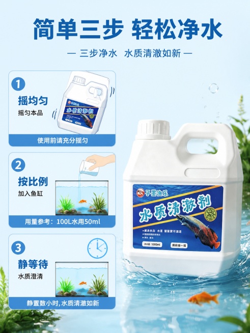 [第6屏] 使用步骤-三步净水操作演示。本屏使用【图1】作为商品主体。
[氛围/风格] 简单清晰，易操作，真实演示
[元素布局] 产品放在右侧，占比约40%，保持外观一致。左侧三步垂直排列，每步配简单预览效果