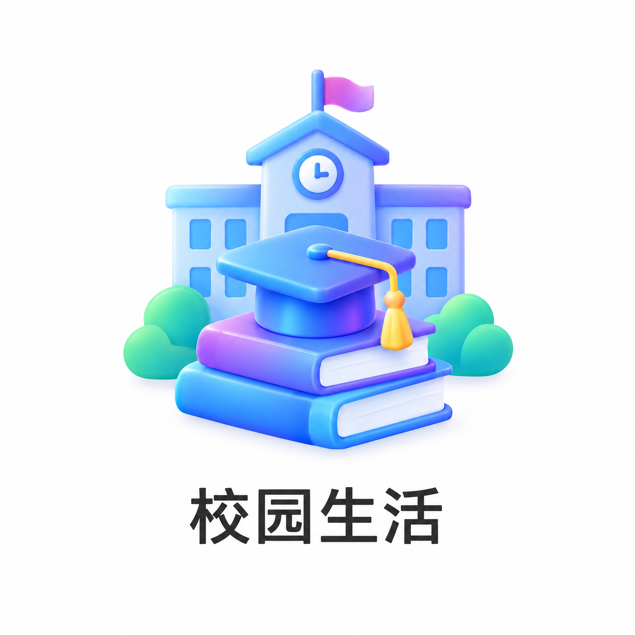 参考图中的3D卡通渐变图标风格，生成一个校园生活图标，有书本和… - 图片创意预览