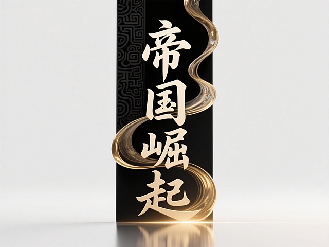 中式古典风融合3D立体字，鎏金金属质感环绕“帝国崛起”，彰显奢华大气，大字风设计尽显恢弘气势。