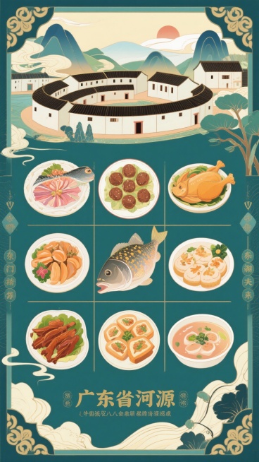 帮我生成一张广东河源的宣传图关于特产美食预览效果