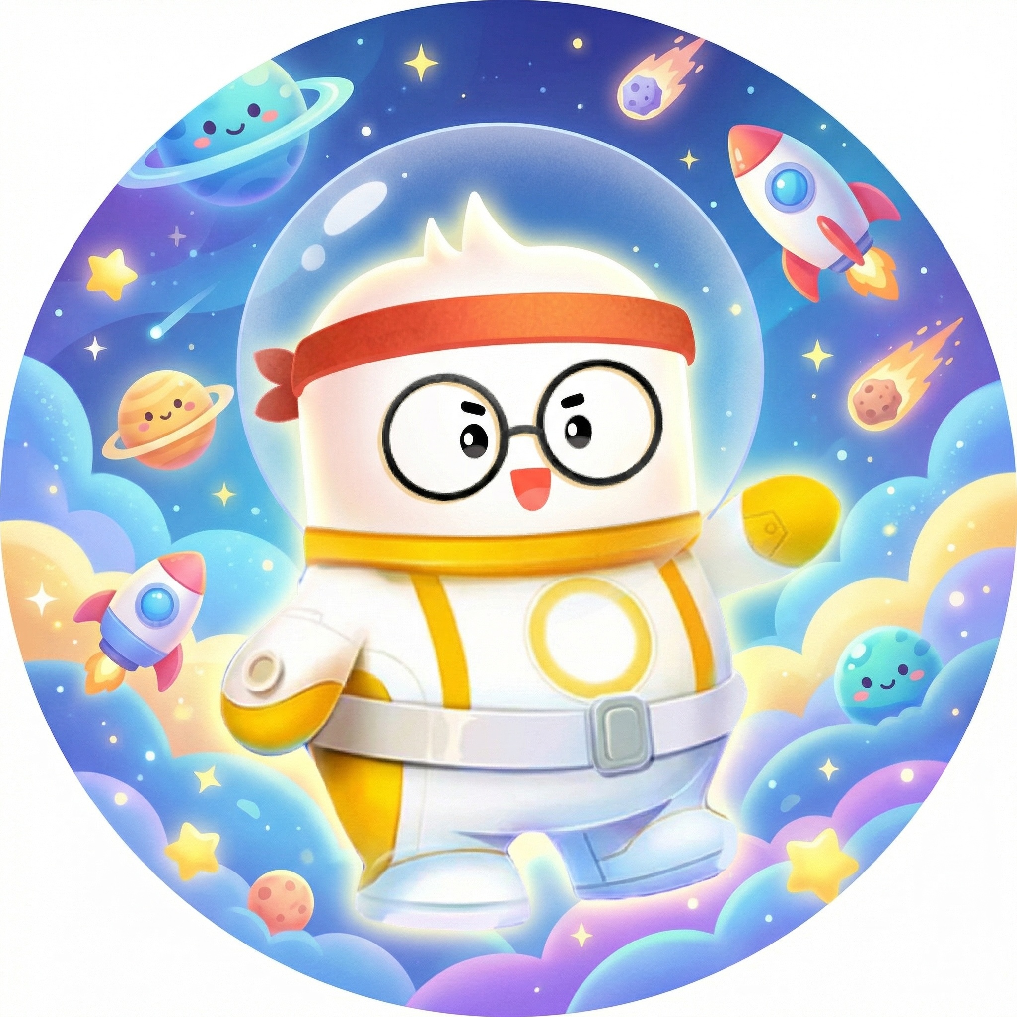保留这个卡通宇航员形象，为其添加一个适合作为头像的太空星空背景… - 图片创意预览