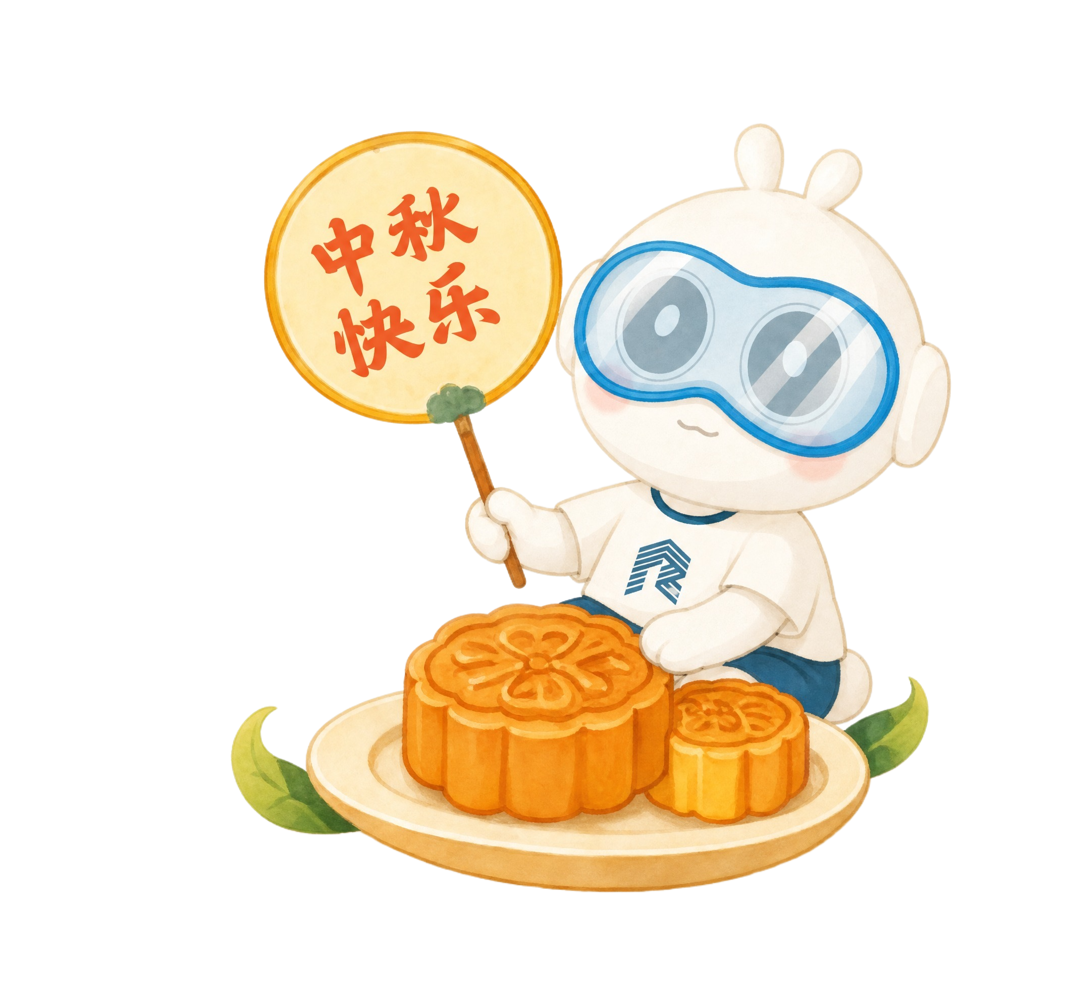 将图中的兔子替换为图二的白色卡通IP形象（戴蓝色大护目镜、穿印… - 图片创意预览