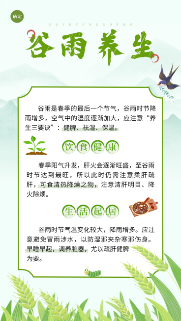 谷雨通用节气养生科普手机海报预览效果