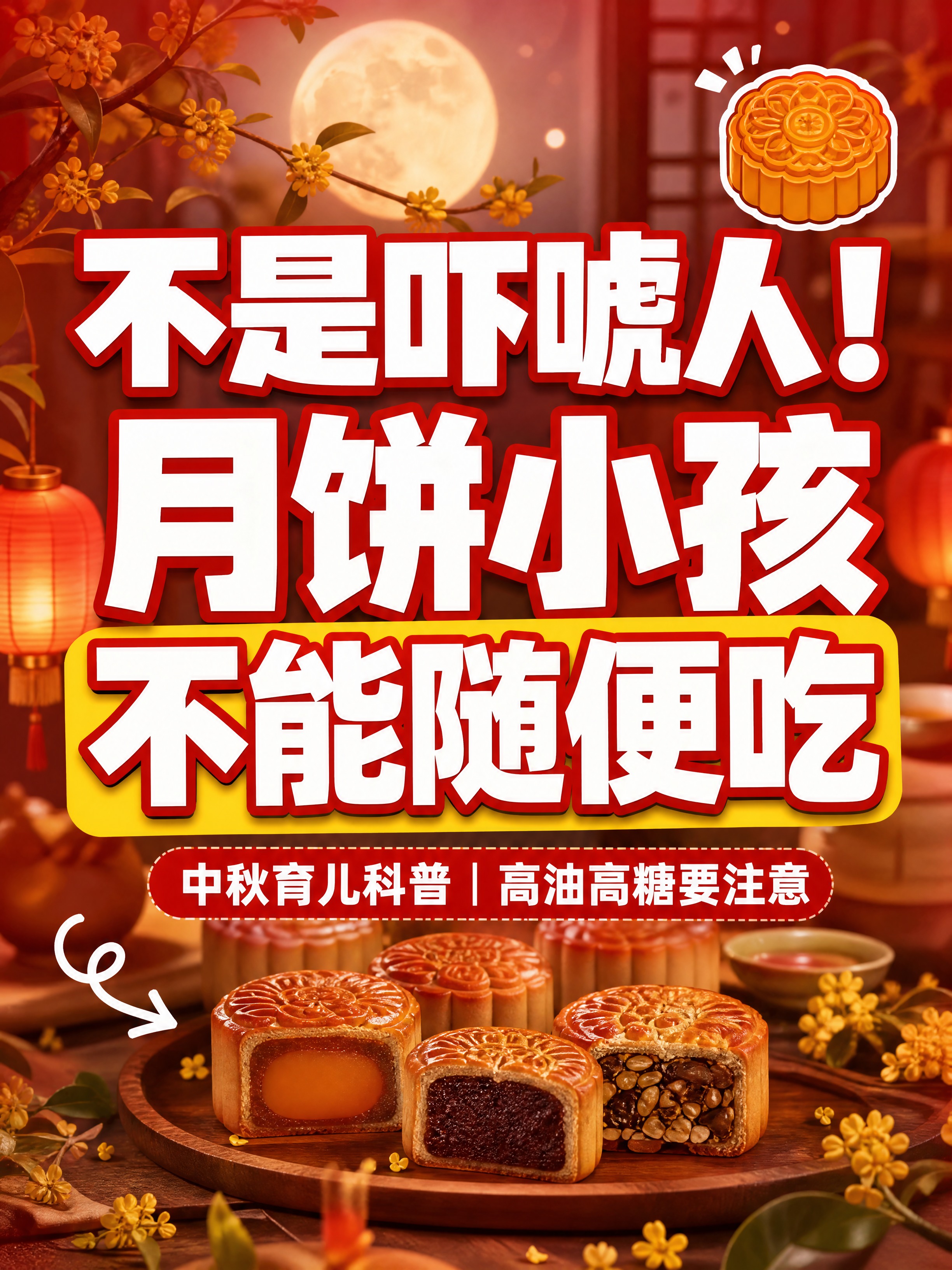 小红书笔记大字封面，配图大字，节日主题中秋风，红黄暖色调，版式… - 图片创意预览